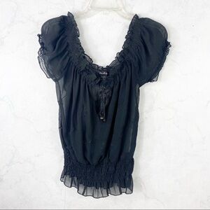 [Flutterbye] Light Black Sheer Ruffle Blouse